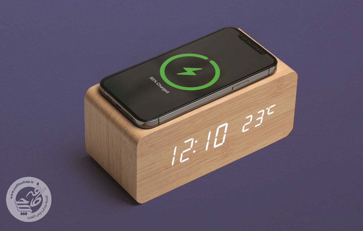تصویر 1 - ست هدیه تقویم و ساعت چوبی هوشمند وایرلس شارژر کد 1403141